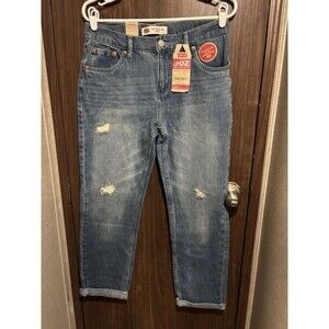 Levis 502 Regular Taper Distressed Womens Blue Jeans Medium Wash 29x29 NWT
